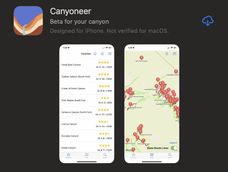 Canyoneer application map